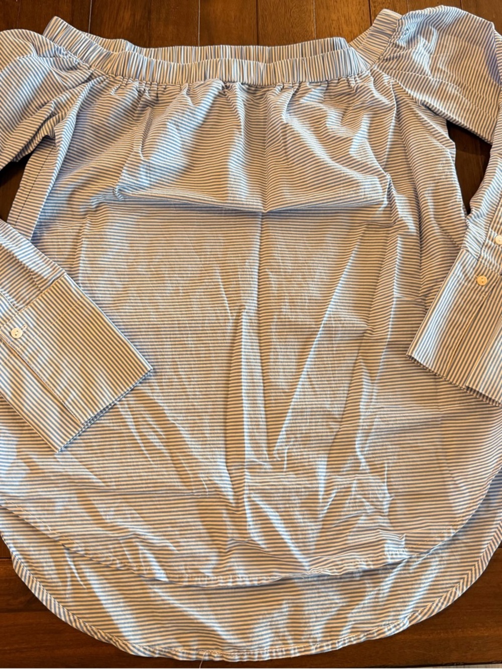 Daniel Cremieux Blue and White Striped Off-Shoulder Blouse